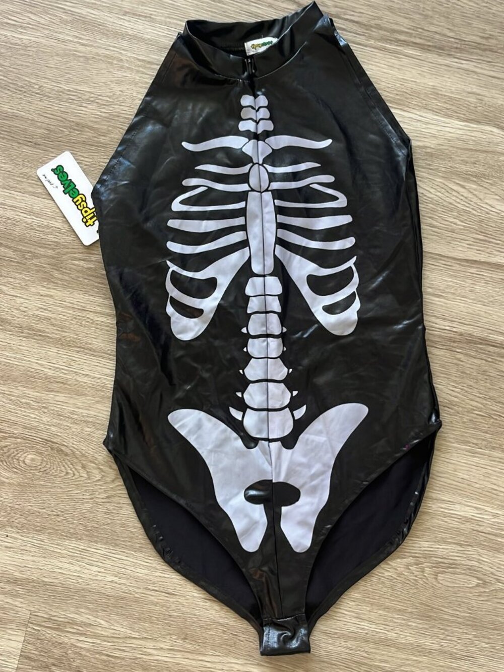 Tipsy Elves Black Vinyl Skeleton Bodysuit M NWT